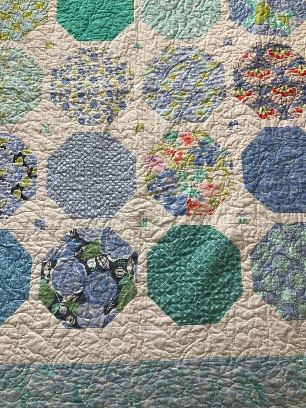 Handmade Reversible Quilt Floral & Geometric Patchwork Full/Twin 56